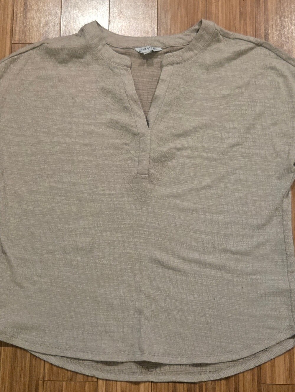 Hilary Radley Light Beige Split-Neck Top